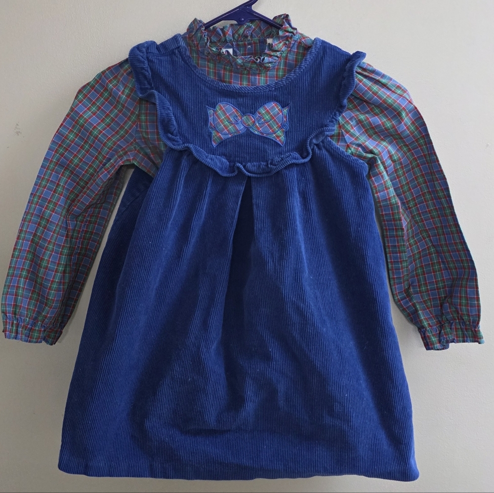 Vintage Winnie The Pooh Little Girls 2pc Dress Blue Corduroy Sz 6